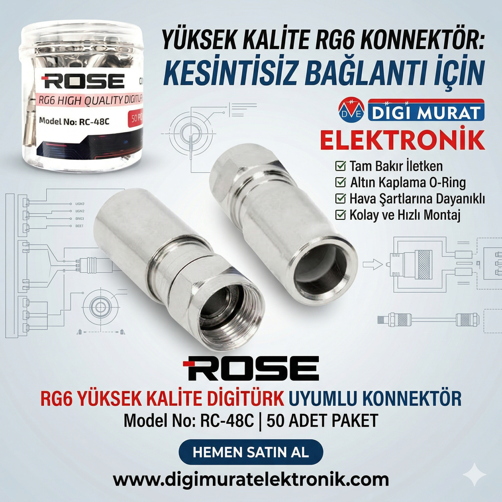 RG6 F Konnektör Bakır Sıkmalı 