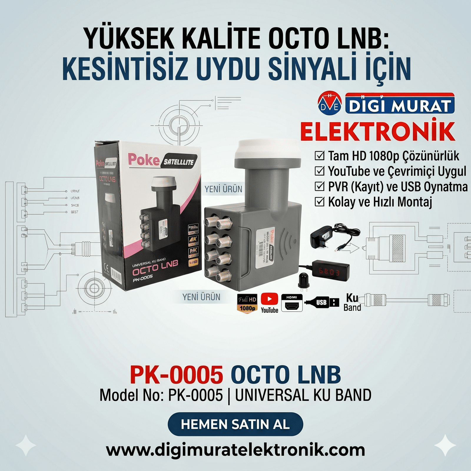 Sekizli Lnb Octo Yeni Nesil 0.1DB 5G 3D 4-8K