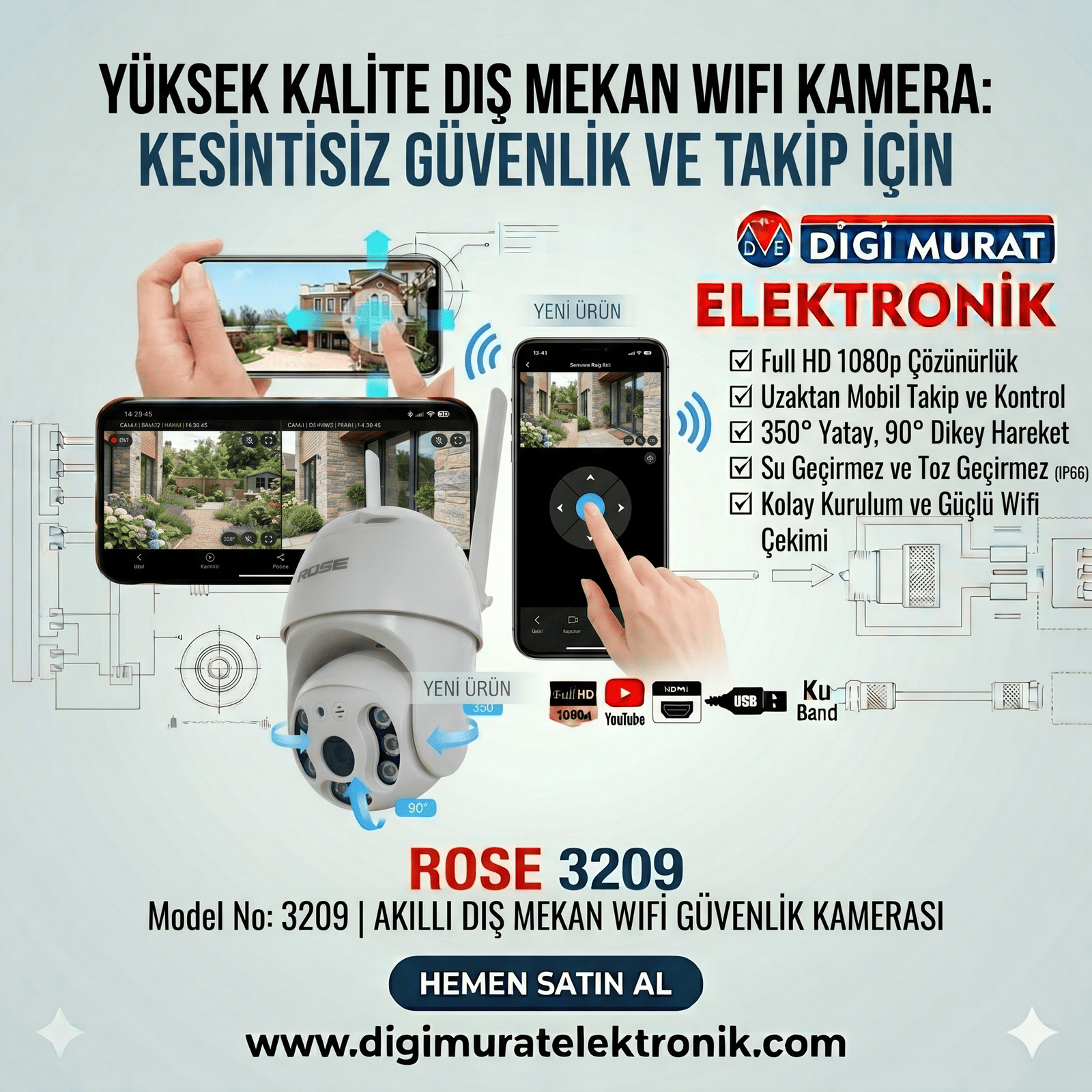 Wifi PTZ Kamera Gece Renkli Sesli 1080p Rose 