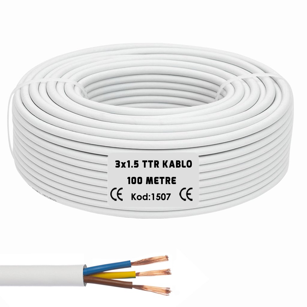 3x1.5 TTR ENERJİ  KABLOSU BEYAZ 100 MT 