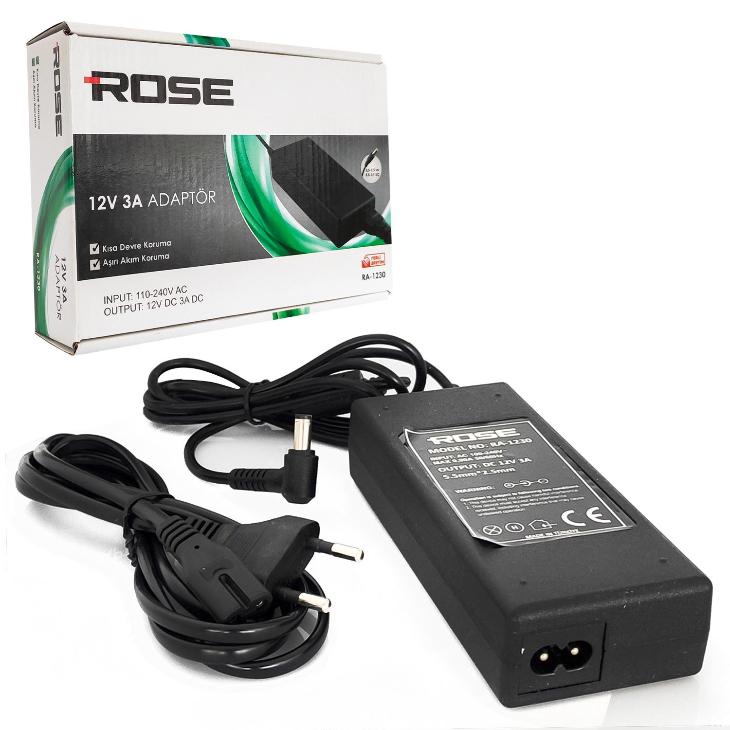 Adaptör 12v 3a Masa Tip 5.5x2.5 Plastik Kasa Rose
