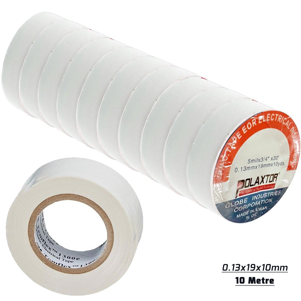 İzole Bant Beyaz 10mt 13x19x10mm 1.Kalite Pvc 10 Adet 