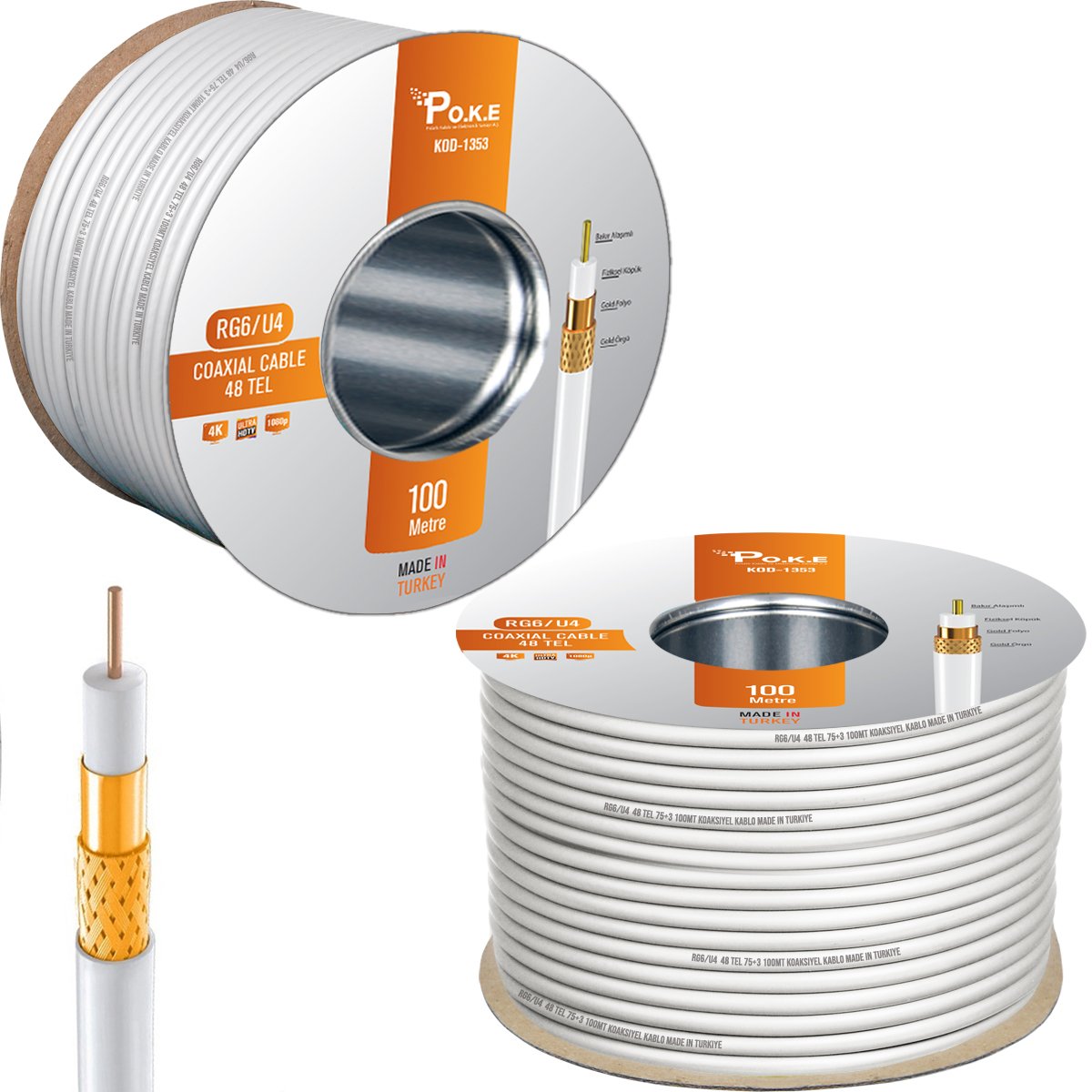 48Tel Gold Anten Kablosu RG6/U6 0.80 100mt