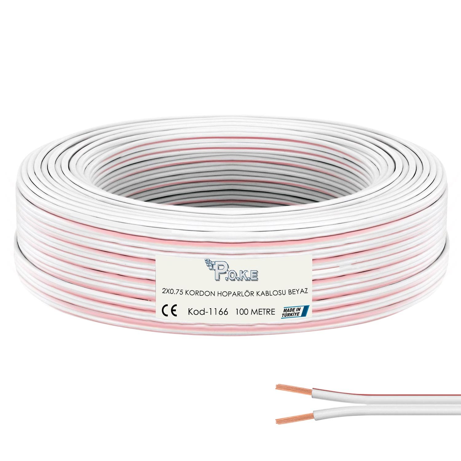 2x0.75 Hoparlör Kablosu Beyaz Kordon 100mt 