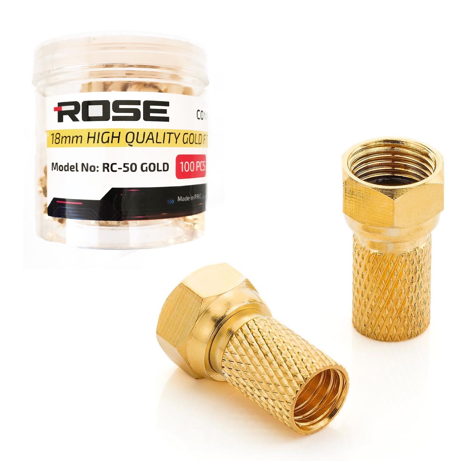 RG6 F Konnektör Gold 22mm 100 Adet Rose 