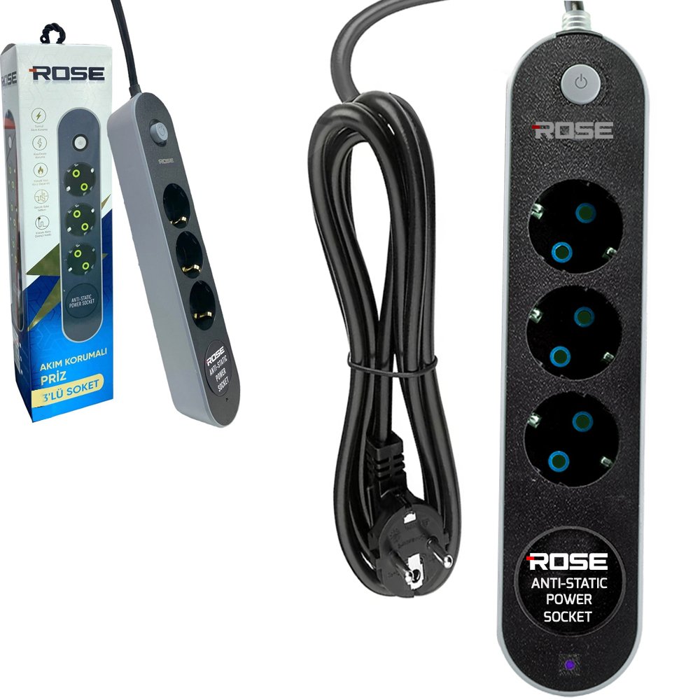 Üçlü Akım Korumalı Grup Priz Anti Static 3X1.5 2mt Rose