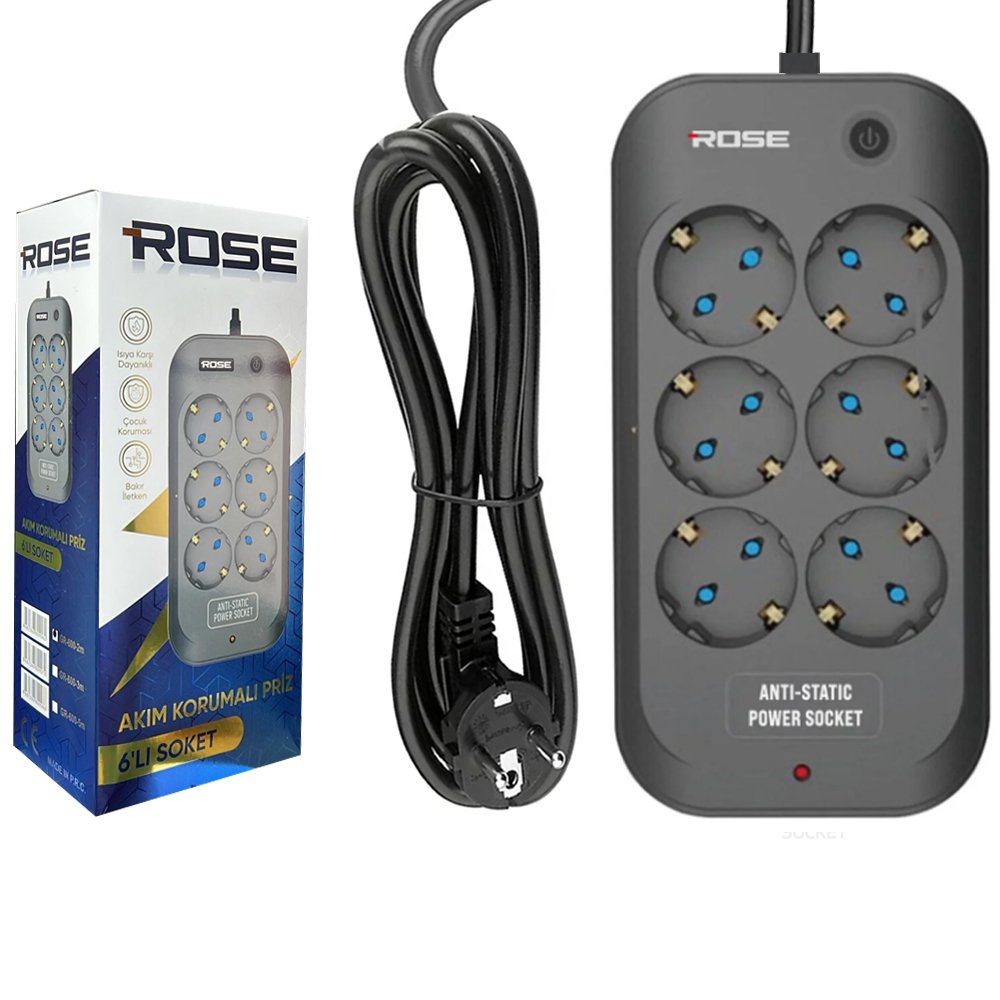 Altılı Akım Korumalı Grup Priz Anti Static 3X1.5 2mt Rose