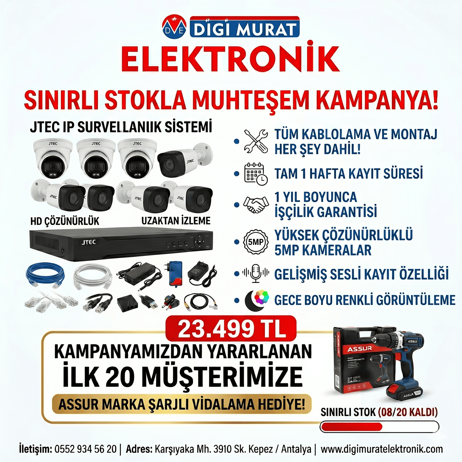 JTECH 8Lİ GECE RENKLİ SESLİ GÜVENLİK KAMPANYASI 