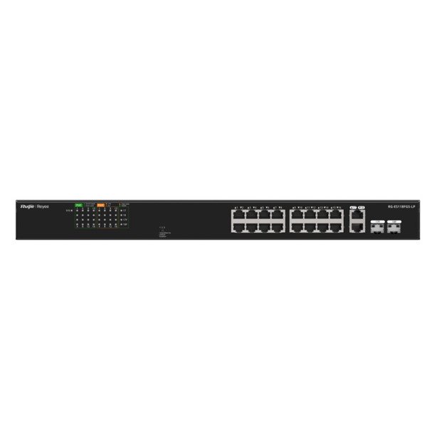 RUIJIE REYEE RG-ES118FGS-LP 16x PoE Port Fast (10/100) 2x Uplink (Combo) Gigabit (10/100/1000) 2x SFP 1G 120 W Yönetilmez
